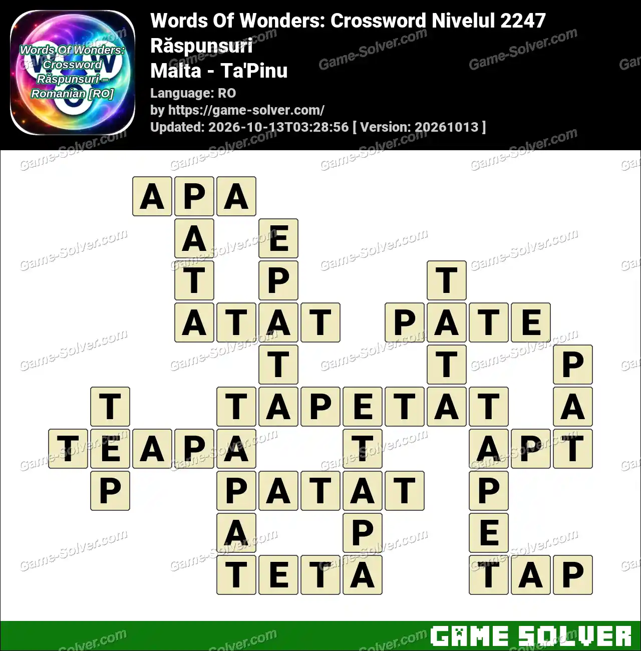 Words Of Wonders: Crossword Nivelul 2247 Răspunsuri – Malta – Ta’Pinu